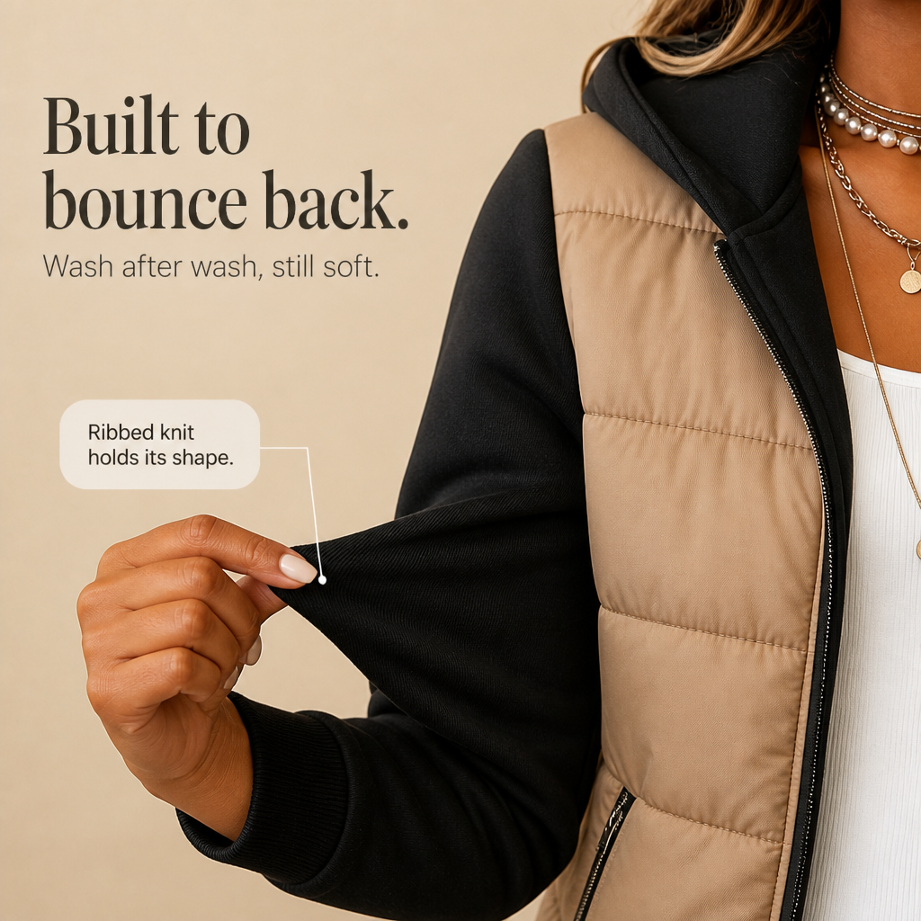 Coeza | Mixed-Media Quilted Puffer Knit-Sleeve Jacket