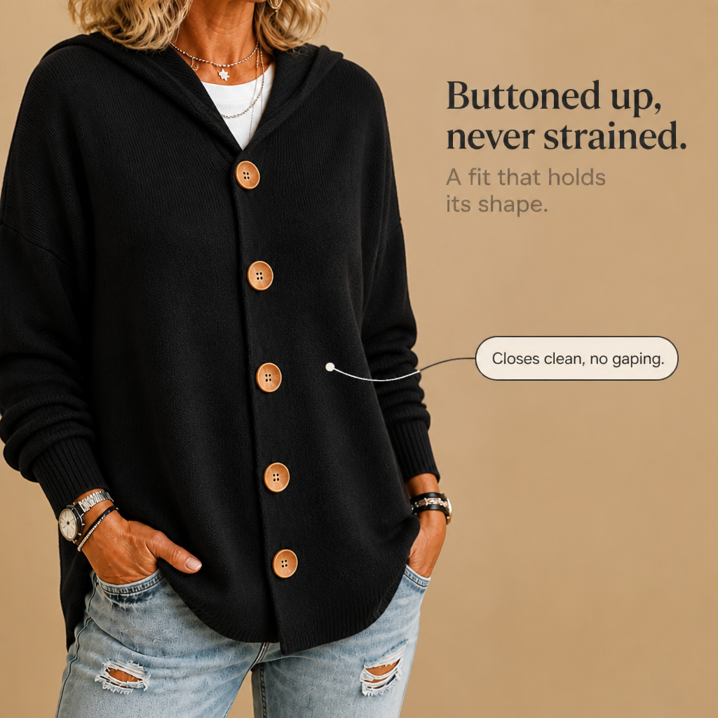 Hoodwell | Hooded Button-Front Knit Cardigan