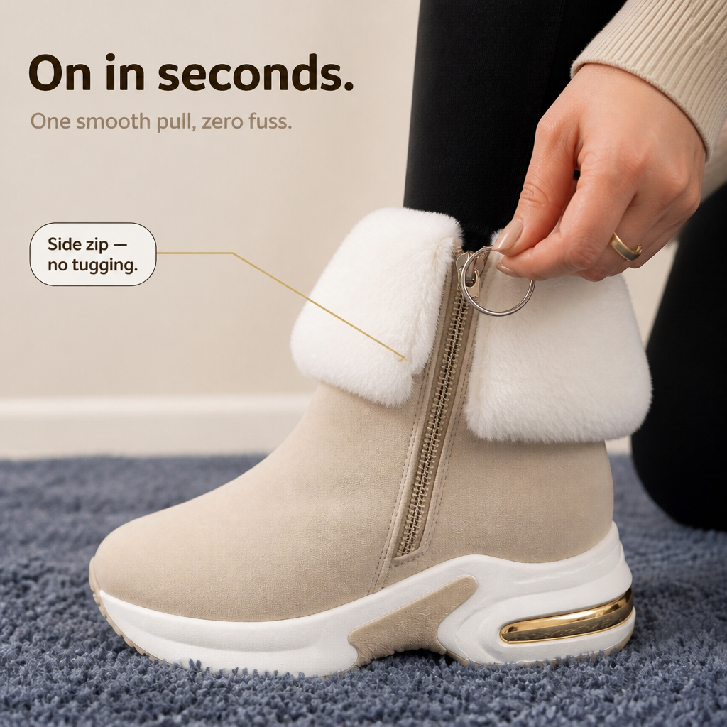 CozyLift | Plush-Cuff Zip-Up Ankle Boots