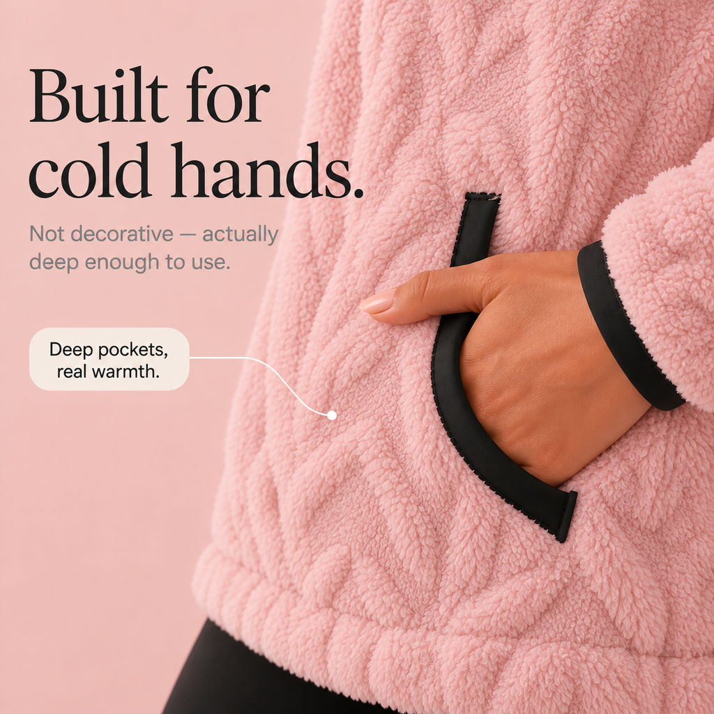 Cloudessa | Half-Zip Fuzzy Pullover With Kangaroo Pocket