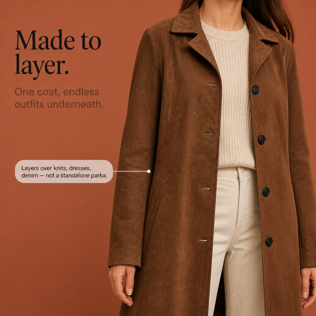 Draperie | Suede Trench That Moves With You, Not Around You