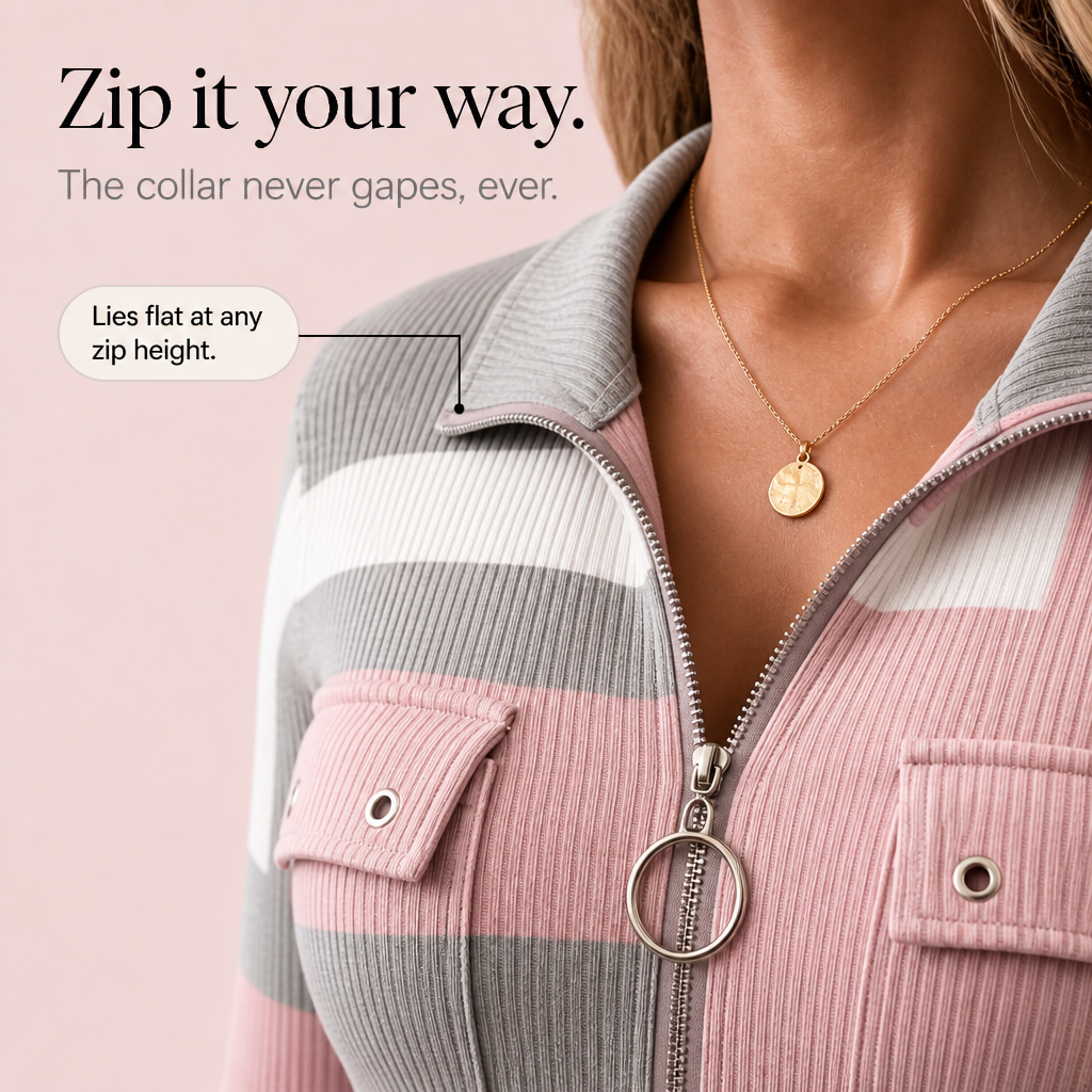 Ribette | Colorblock Ribbed Zip-Up Hooded Top