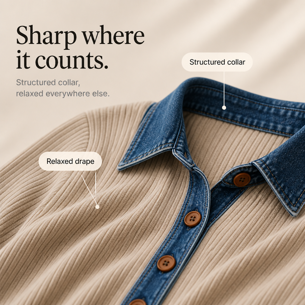 Denali Rowe | Denim-Look Collar Top