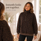 Roamprint | Leopard Print Oversized Quarter-Zip Sweatshirt