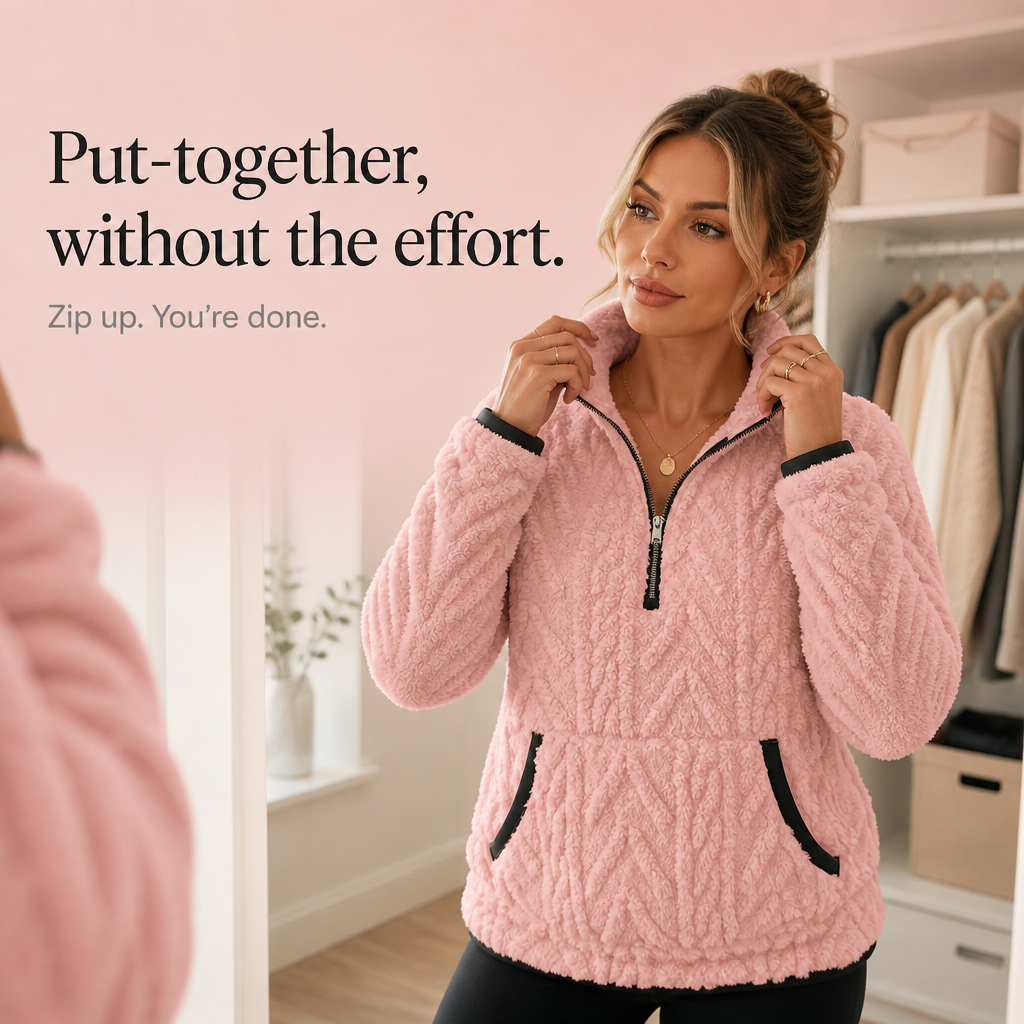 Cloudessa | Half-Zip Fuzzy Pullover With Kangaroo Pocket