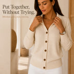 Collara | Turn-Down Collar Contrast-Button Knit Cardigan