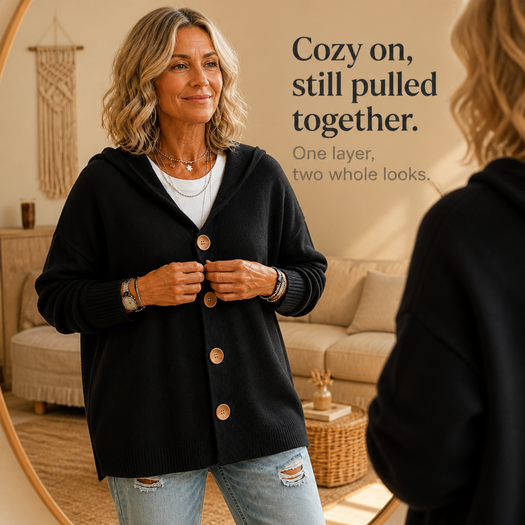 Hoodwell | Hooded Button-Front Knit Cardigan