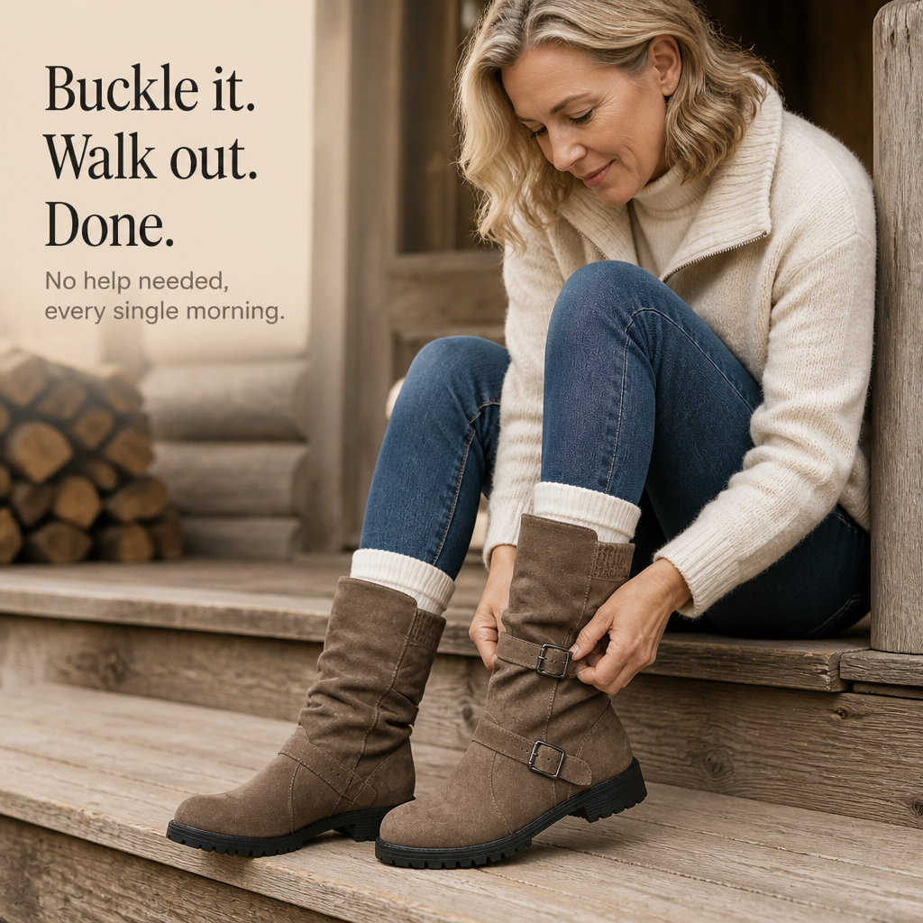 Wearbellav | Buckle-Strap Slouchy Mid-Calf Boots