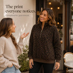 Roamprint | Leopard Print Oversized Quarter-Zip Sweatshirt