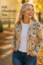 Threezip | Botanical Print Zip-Up Bomber Cardigan