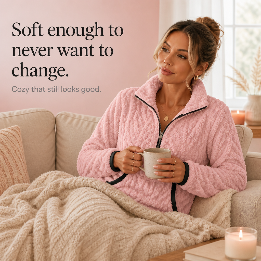 Cloudessa | Half-Zip Fuzzy Pullover With Kangaroo Pocket