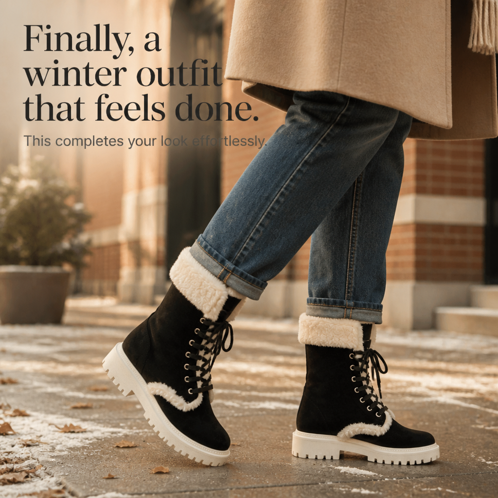 Velvara | Plush-Lined Lace-Up Mid-Calf Boots