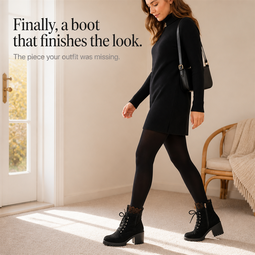 Lacevoya | Lace-Up Chunky Heel Ankle Booties