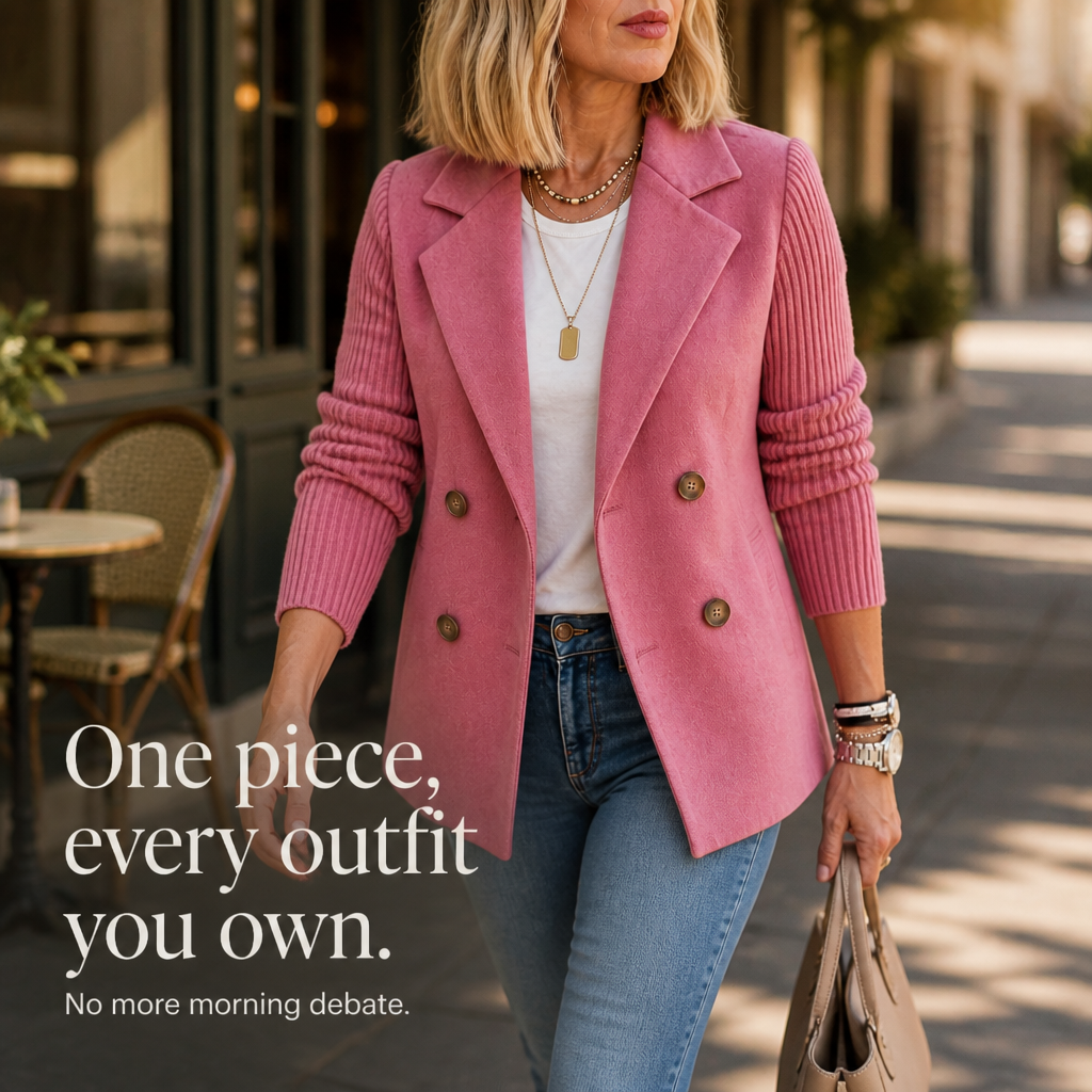 Mearbella | Knit-Sleeve Double-Breasted Blazer