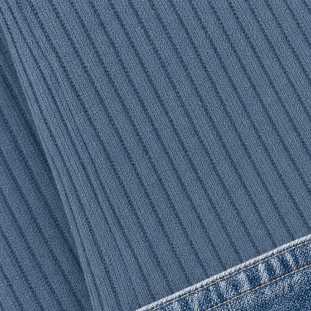Layerelle | Ribbed Knit Denim-Trim Casual Top