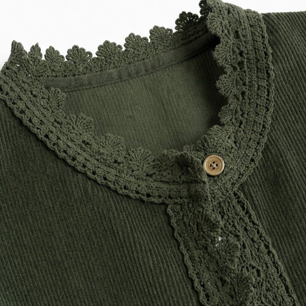 Roselane | Scalloped Lace Fine-Rib Corduroy-Look Jacket