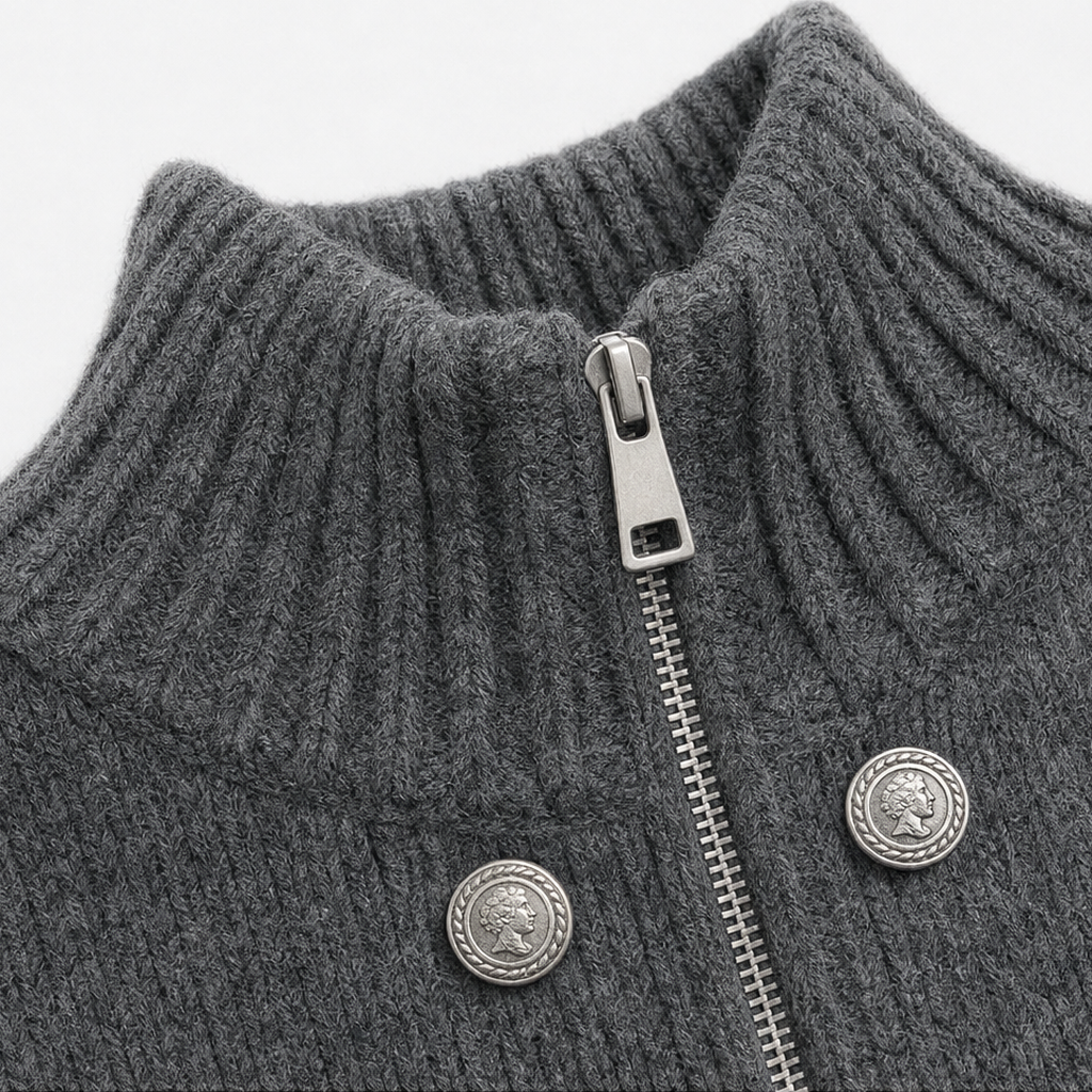Wearvale | Two-Way Zip High-Neck Knit Cardigan