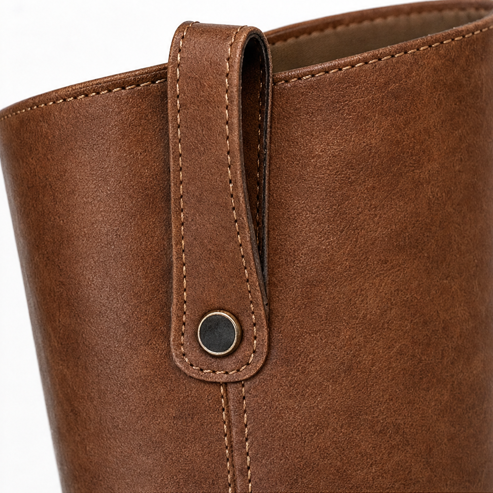 Calvera | Wide-Opening Pull-On Block Heel Knee-High Boots