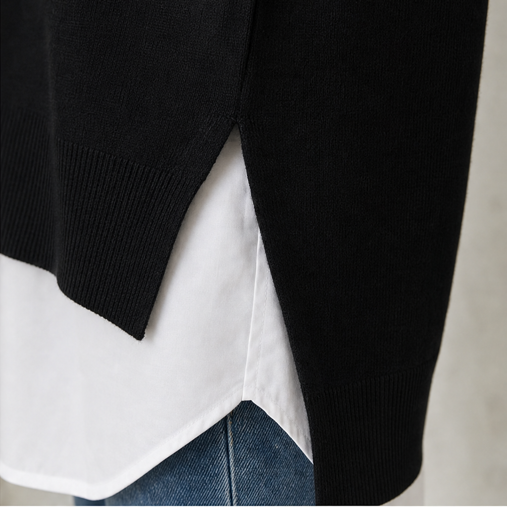 Averlyn | Layered Mock Shirt Collar Crewneck Sweatshirt