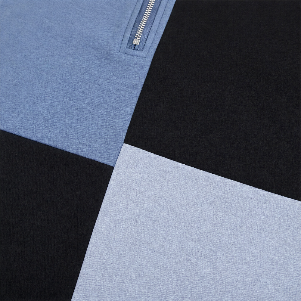 Colorplaid | Colorblock Plaid Stand-Collar Zip Sweatshirt