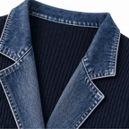 Wearbele | Spliced Denim Ribbed-Knit Longline Jacket