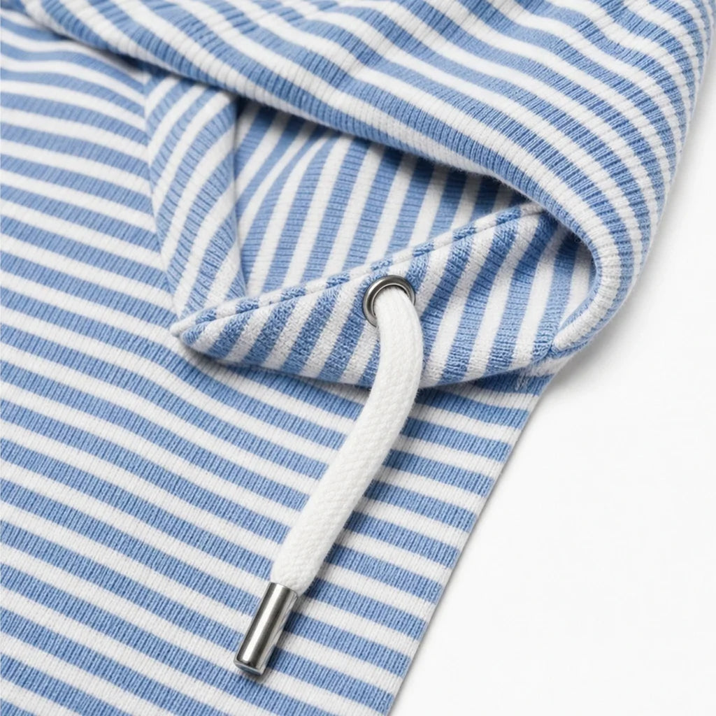 Stripe & Ease | Striped Drawstring Hooded Sweatshirt