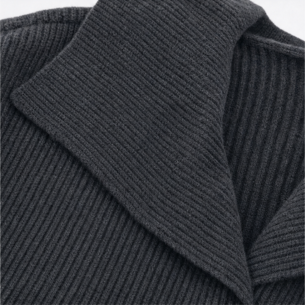 Wearbella | Diagonal Zip Oversized Collar Ribbed Knit Jacket