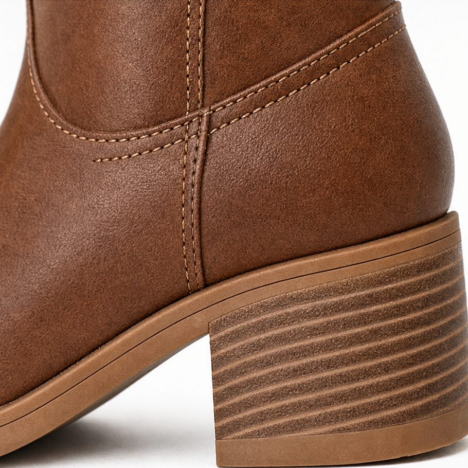 Calvera | Wide-Opening Pull-On Block Heel Knee-High Boots