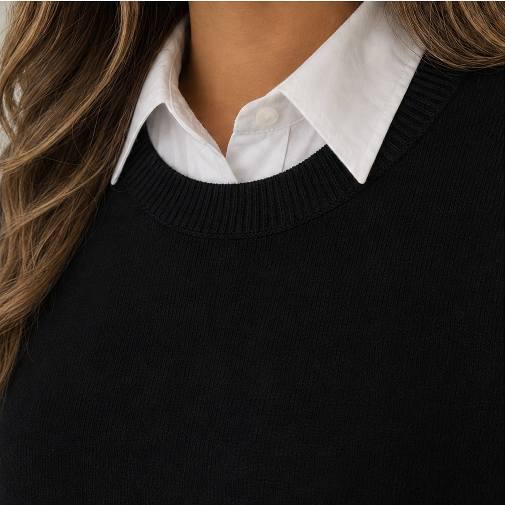 Averlyn | Layered Mock Shirt Collar Crewneck Sweatshirt