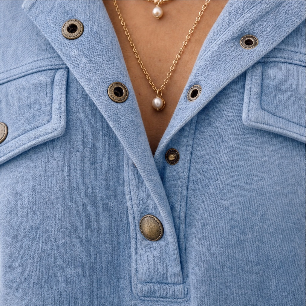 Washed Muse | Vintage-Washed Snap-Neck Sweatshirt