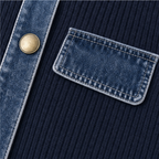 Wearbele | Spliced Denim Ribbed-Knit Longline Jacket