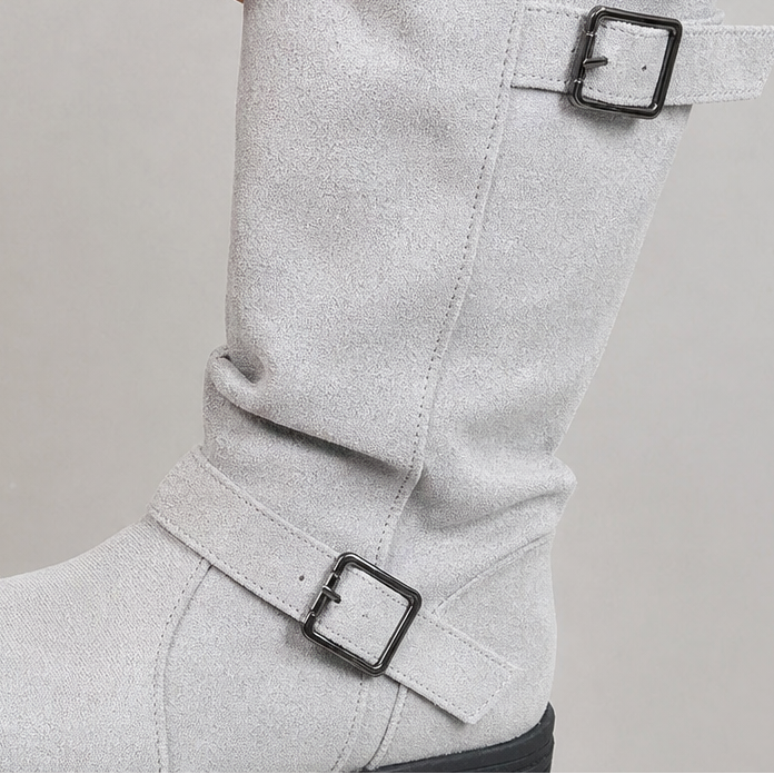 Calfden | Ribbed Cuff Lug Sole Slouch Boots