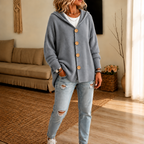 Wearbellax | Hooded Waffle-Knit Button-Front Cardigan
