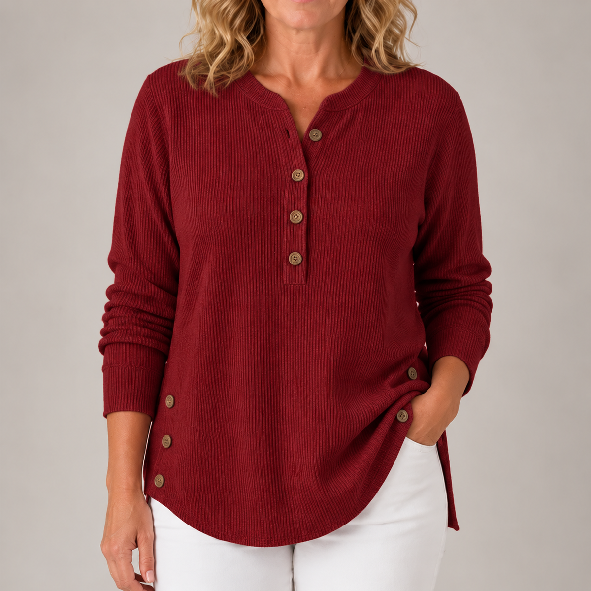 Renata | Women's Ribbed Button Detail Tunic