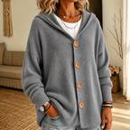 Wearbellax | Hooded Waffle-Knit Button-Front Cardigan