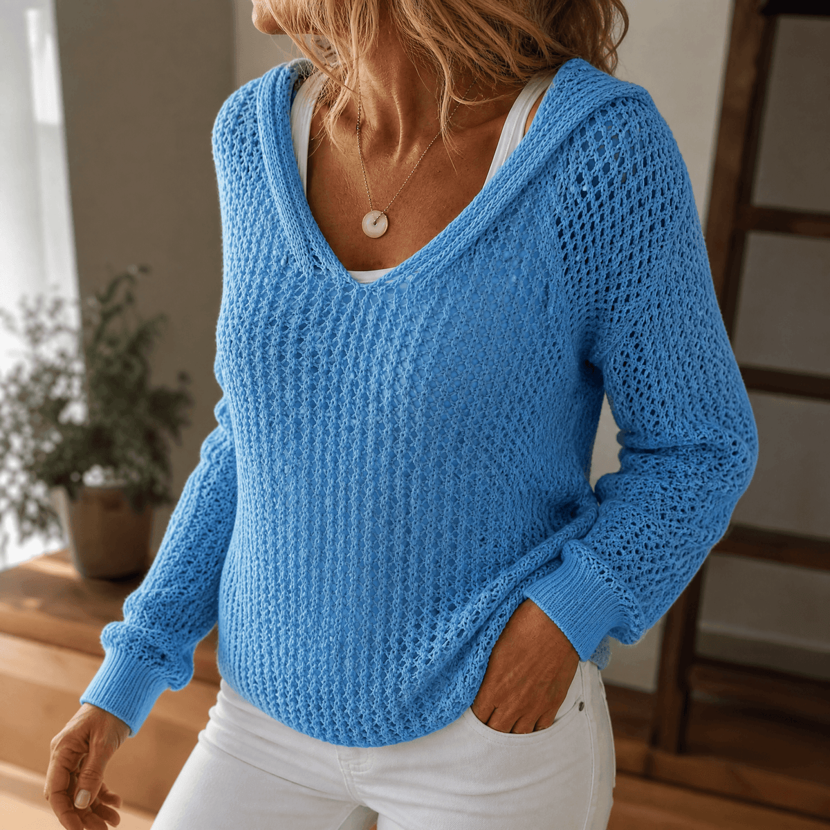 Delyne | Women's Open-Knit Hooded Pullover