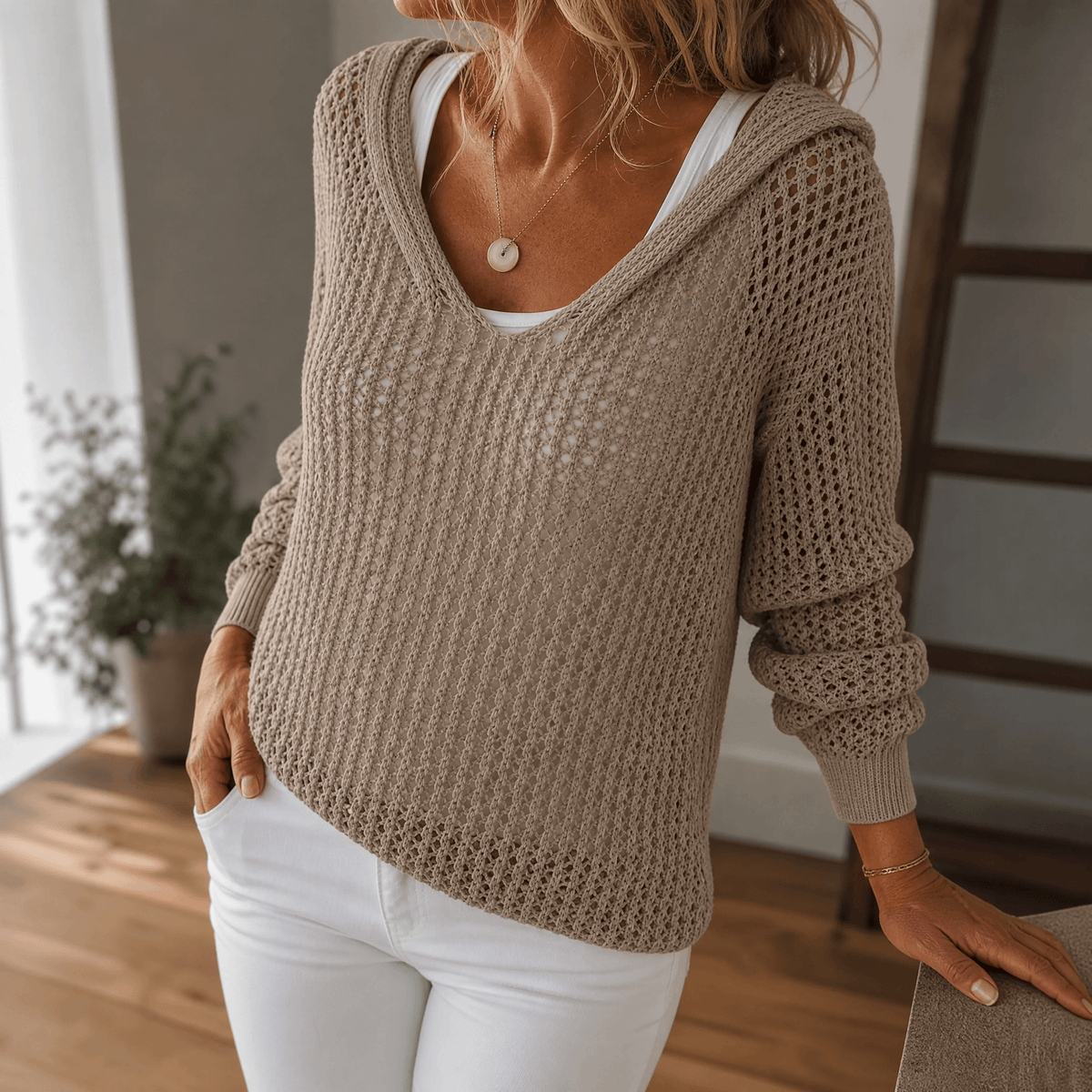 Delyne | Women's Open-Knit Hooded Pullover