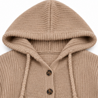 Wovella | Ribbed Knit Button-Neck Hoodie Sweater