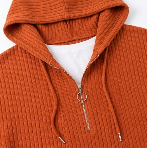 Ribella | Ribbed Half-Zip Hooded Knit Top
