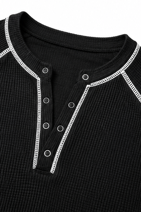 Wearbelda | Waffle Knit Contrast Stitch Henley Top