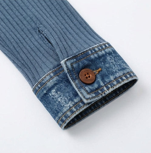 Layerelle | Ribbed Knit Denim-Trim Casual Top
