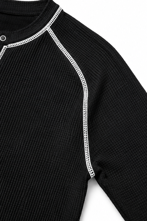 Wearbelda | Waffle Knit Contrast Stitch Henley Top