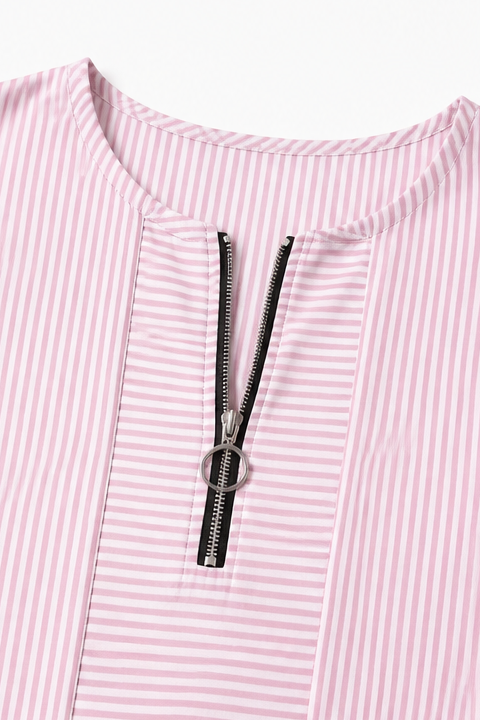 Everline | Striped Long Sleeve Zip-Up Top