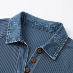 Layerelle | Ribbed Knit Denim-Trim Casual Top
