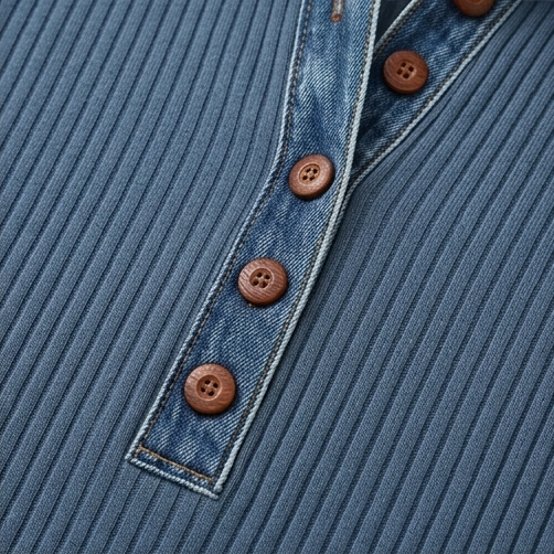 Layerelle | Ribbed Knit Denim-Trim Casual Top