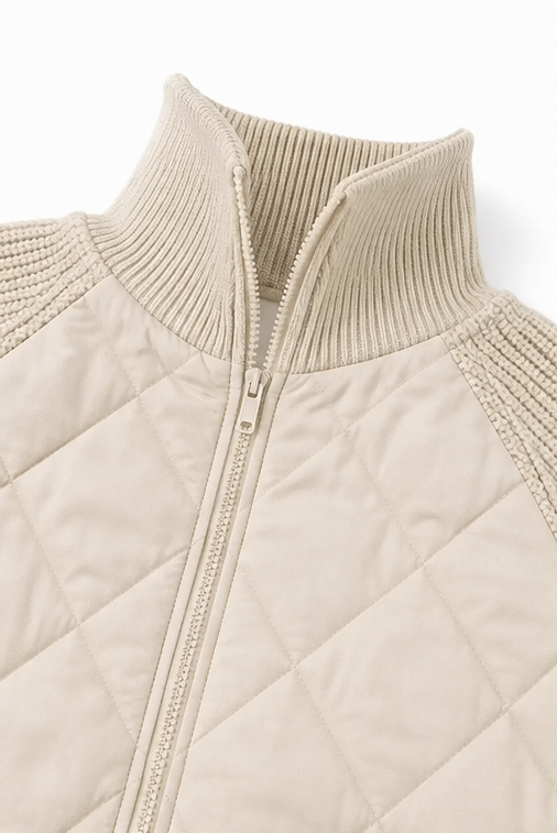 Knitpuff | Knit-Panel Quilted Patchwork Puffer Jacket