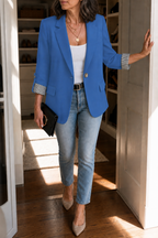 Cuffley | Striped-Cuff Roll-Sleeve Tailored Blazer
