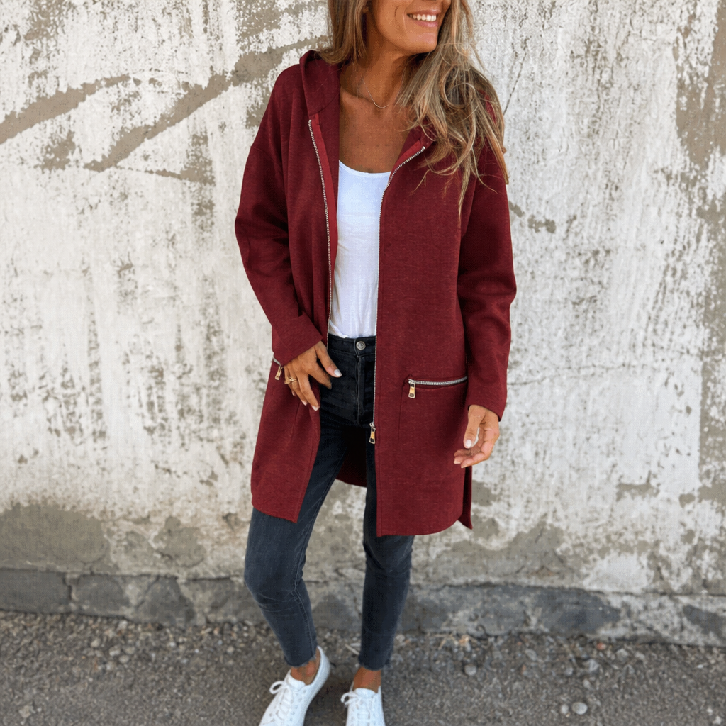 Vearbella | Longline Open-Front Hooded Cardigan