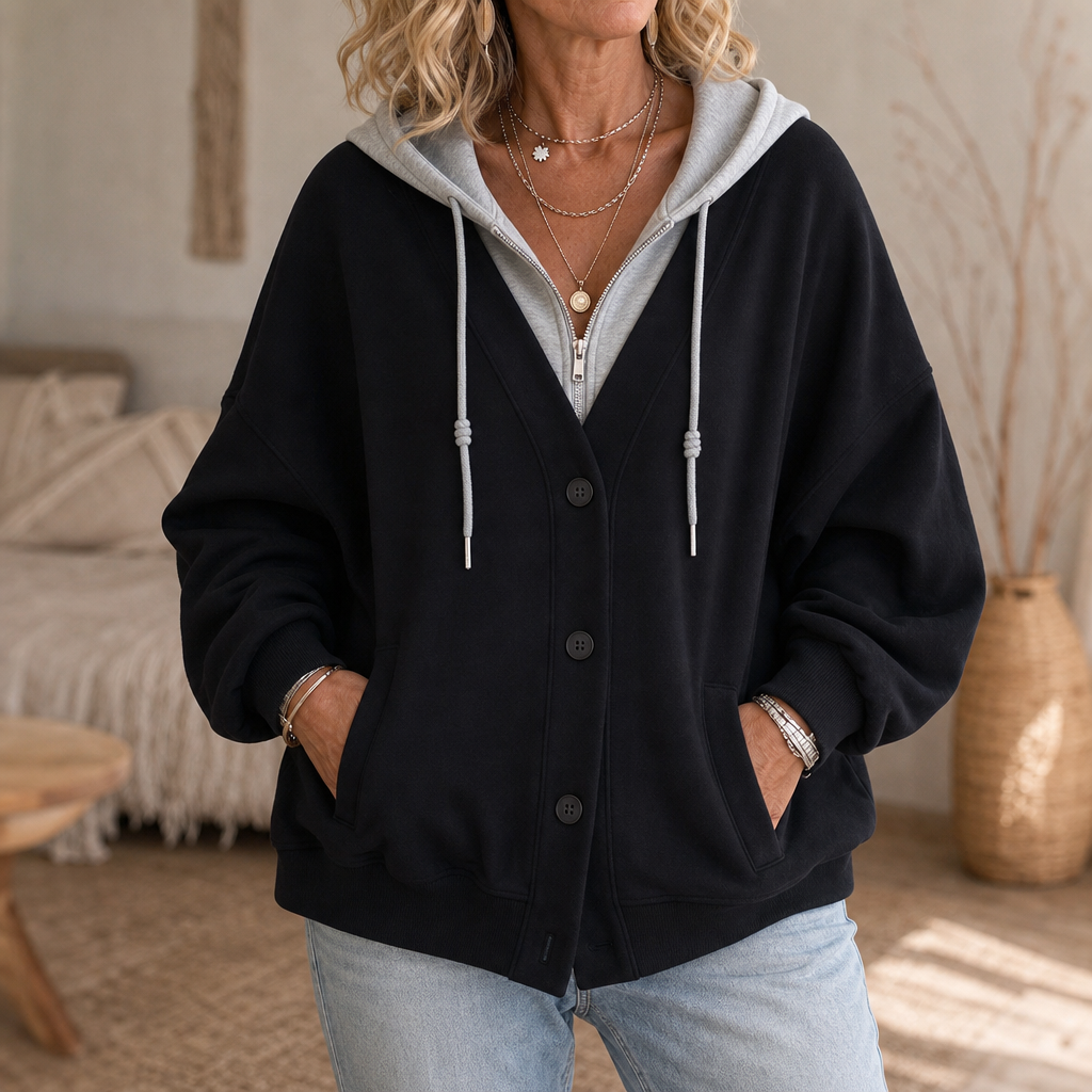 Layerelle | Color-Block Faux-Layer V-Neck Hoodie