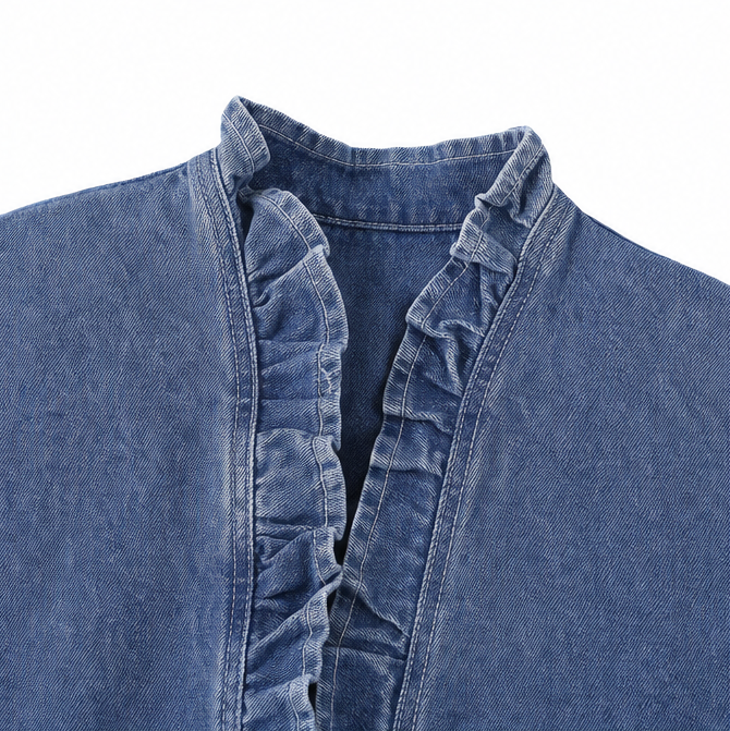 Florelle | Open Front Ruffle Trim Denim-look Jacket for Women